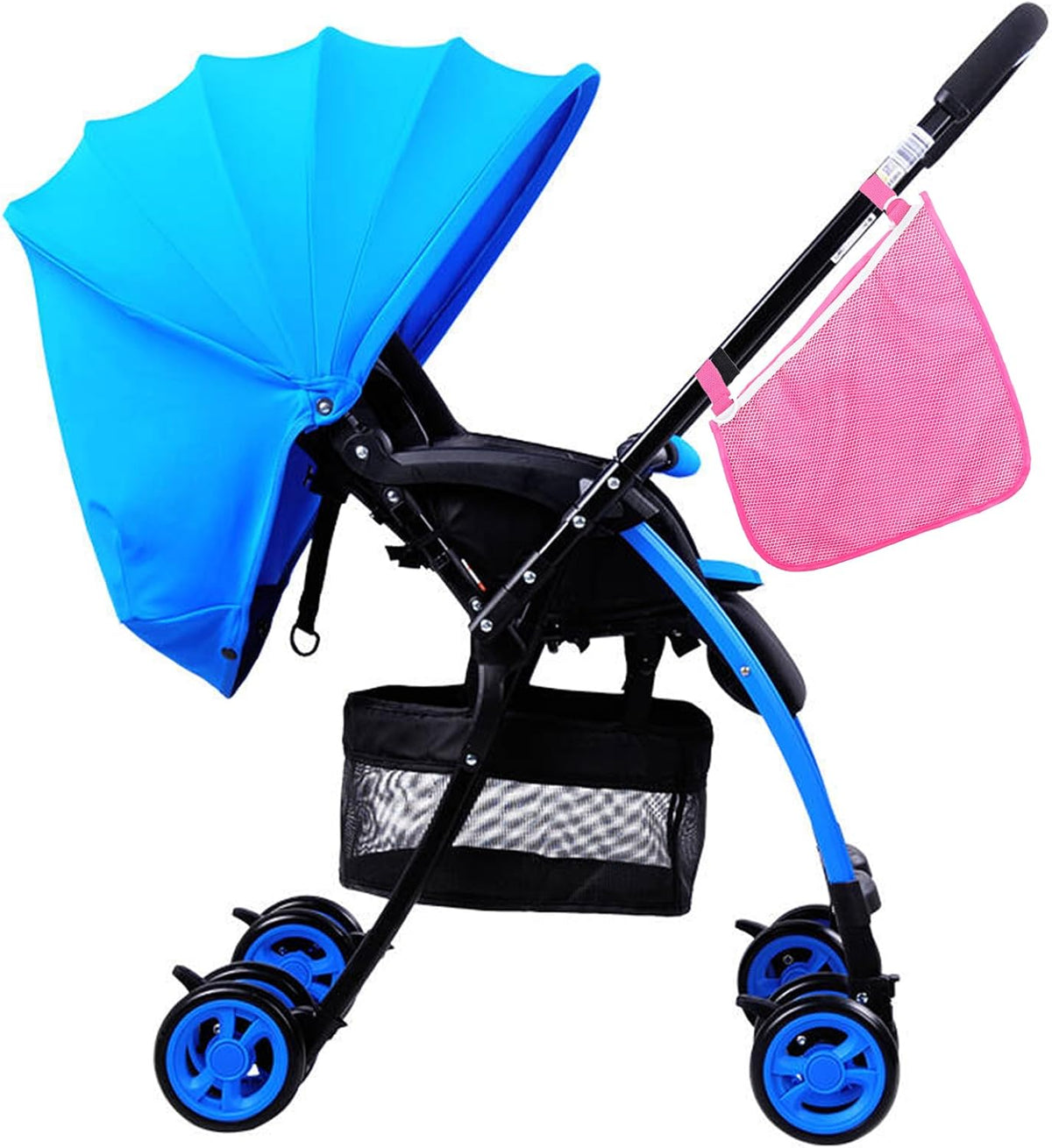 2 Pack Universal Side Sling Stroller Mesh Cargo Net, Side Sling Stroller Mesh Cargo Organizer, Extra Stroller Storage Space, Non-Slip and Adjustable Straps, Black