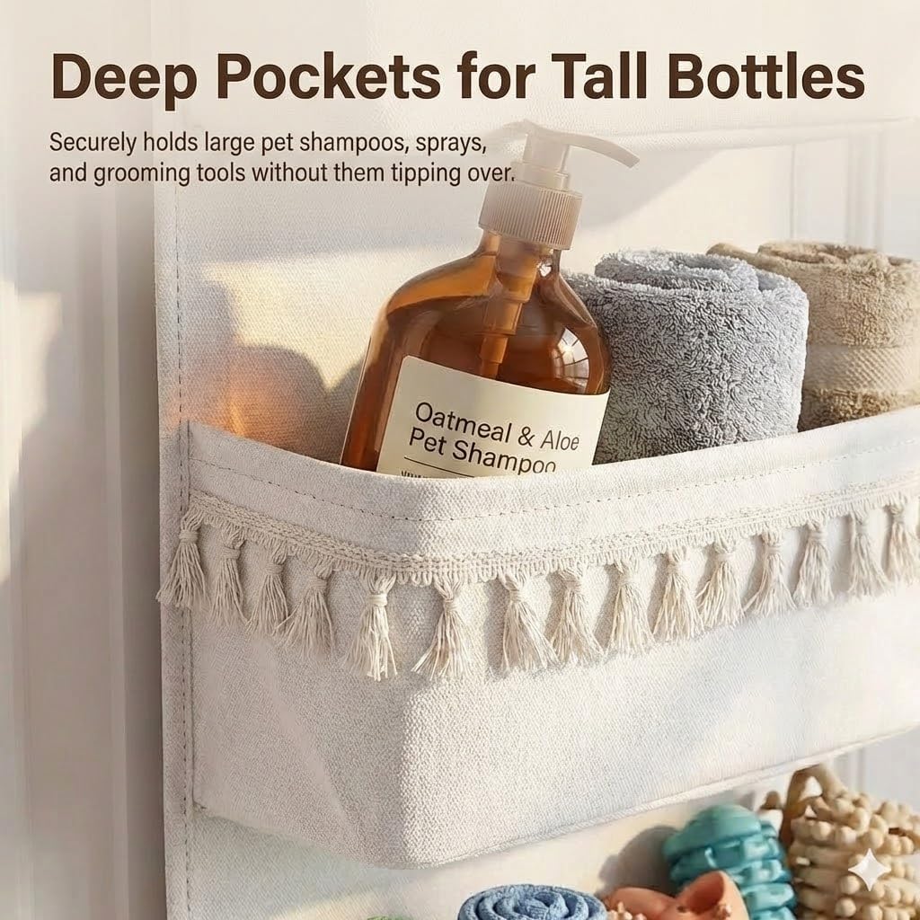 Over The Door Organizer, Pet Supplies Hanging Storage Rack, Beige