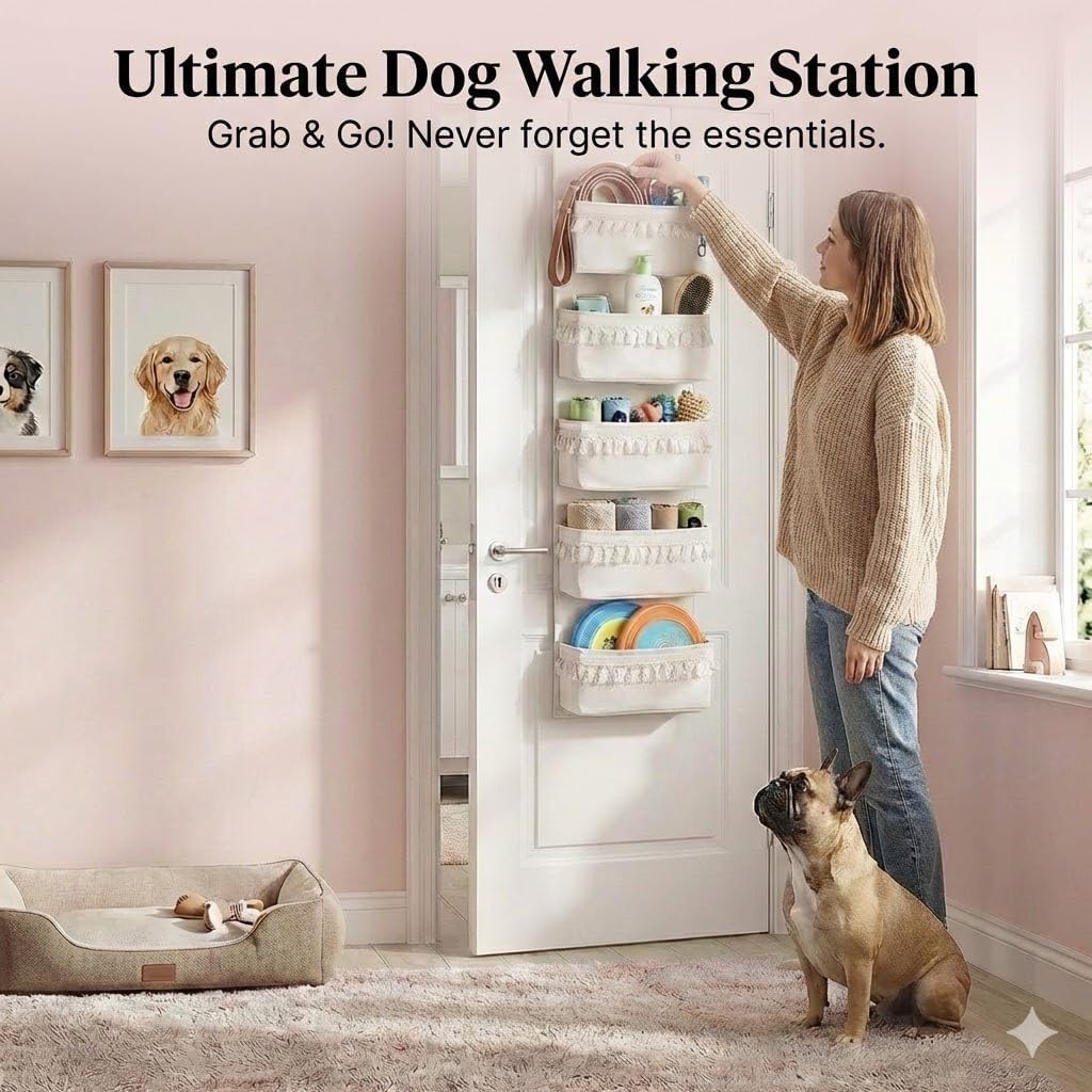 Over The Door Organizer, Pet Supplies Hanging Storage Rack, Beige