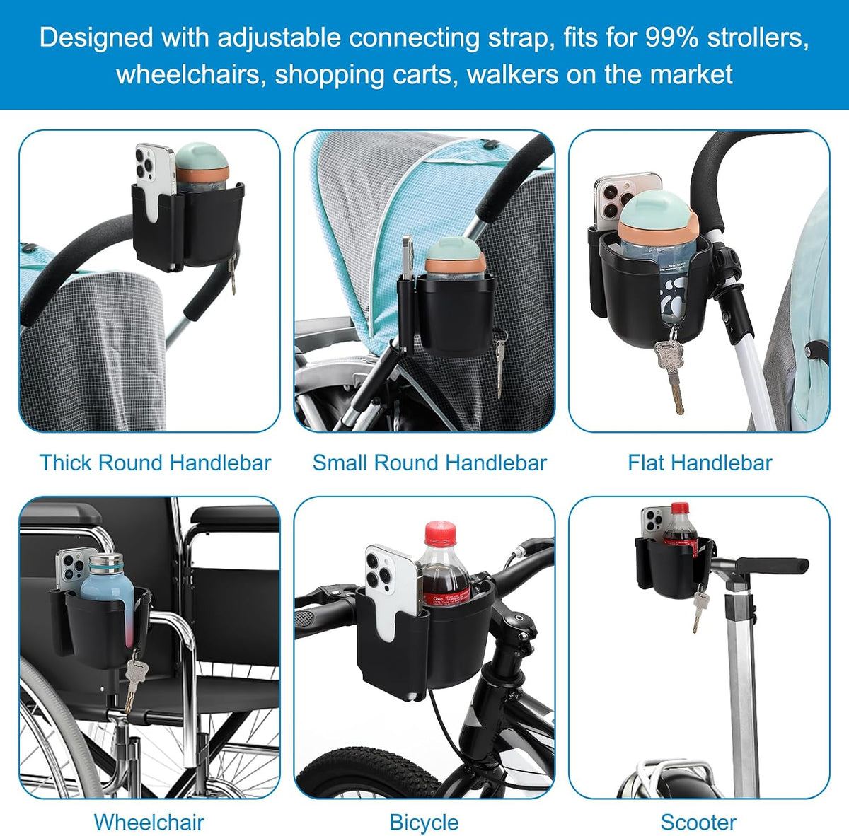 Stroller Cup Holder, Drinks Holder Bike Walker Wheelchair