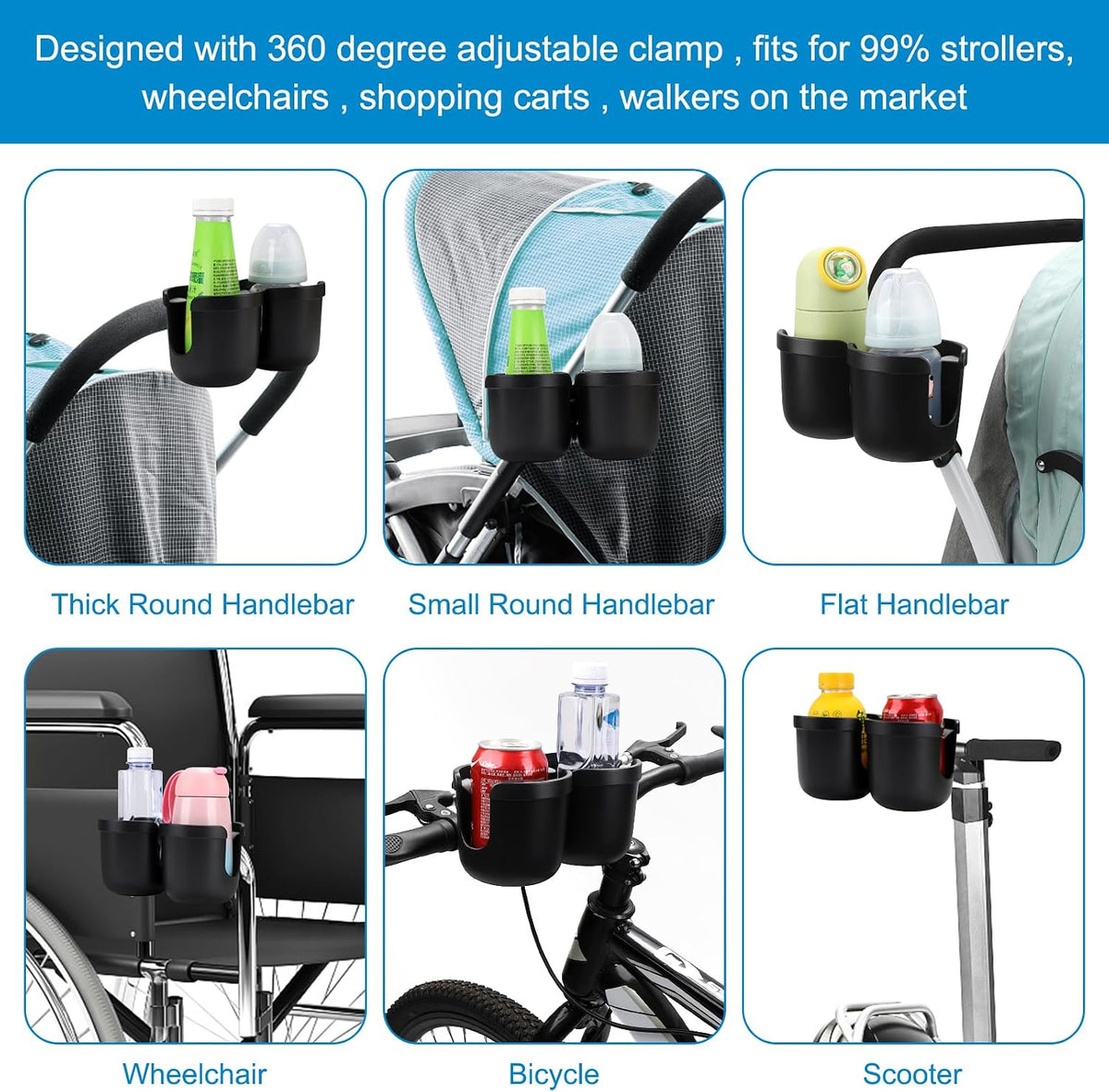 Stroller Cup Holder, Drinks Holder Bike Walker Wheelchair