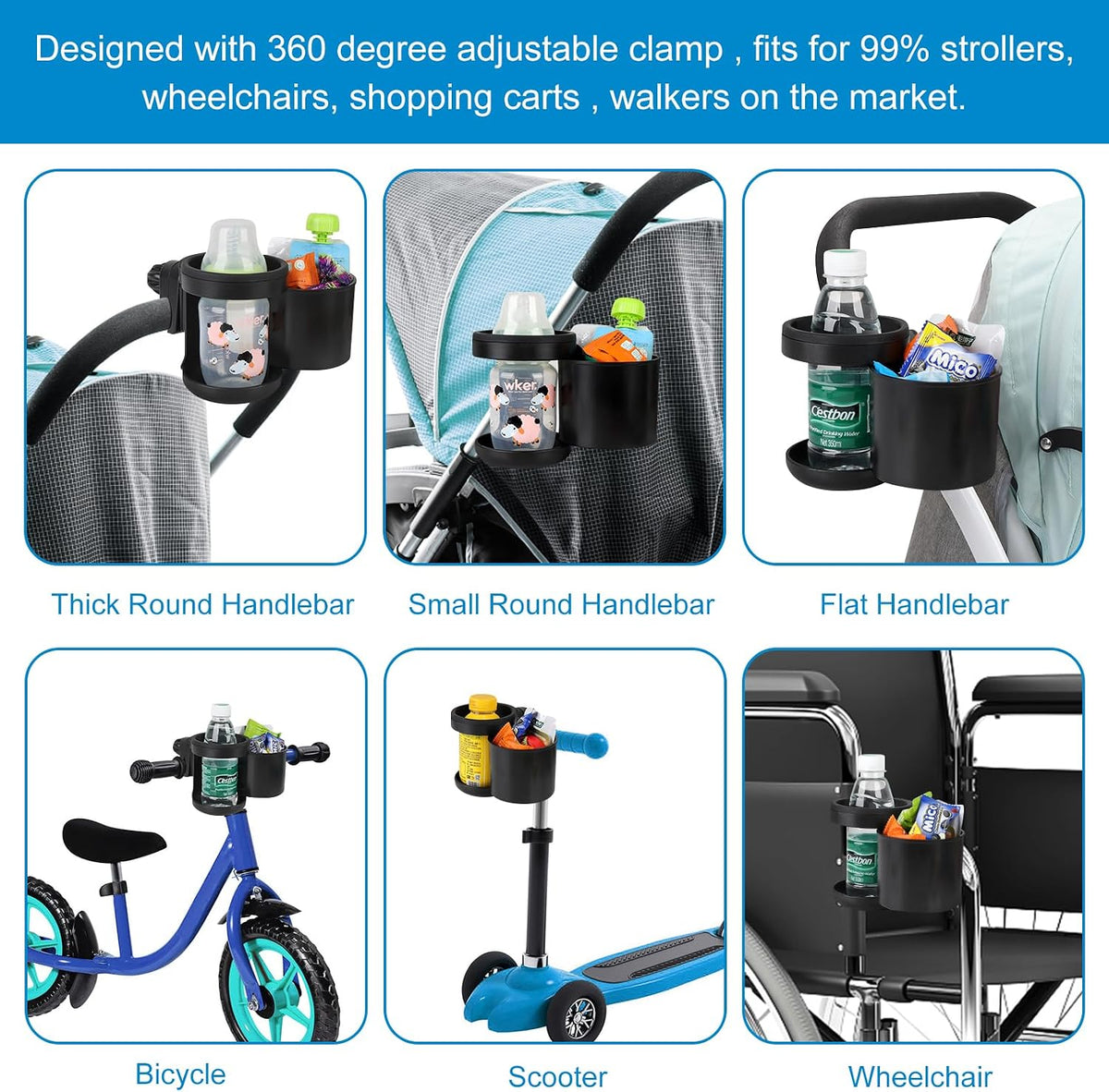 Stroller Cup Holder, Drinks Holder Bike Walker Wheelchair