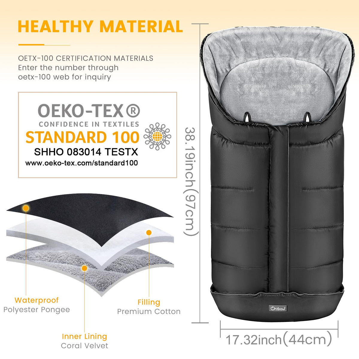 Orzbow Stroller Footmuff Universal, Weather-Proof Baby Bunting Bag, Warm