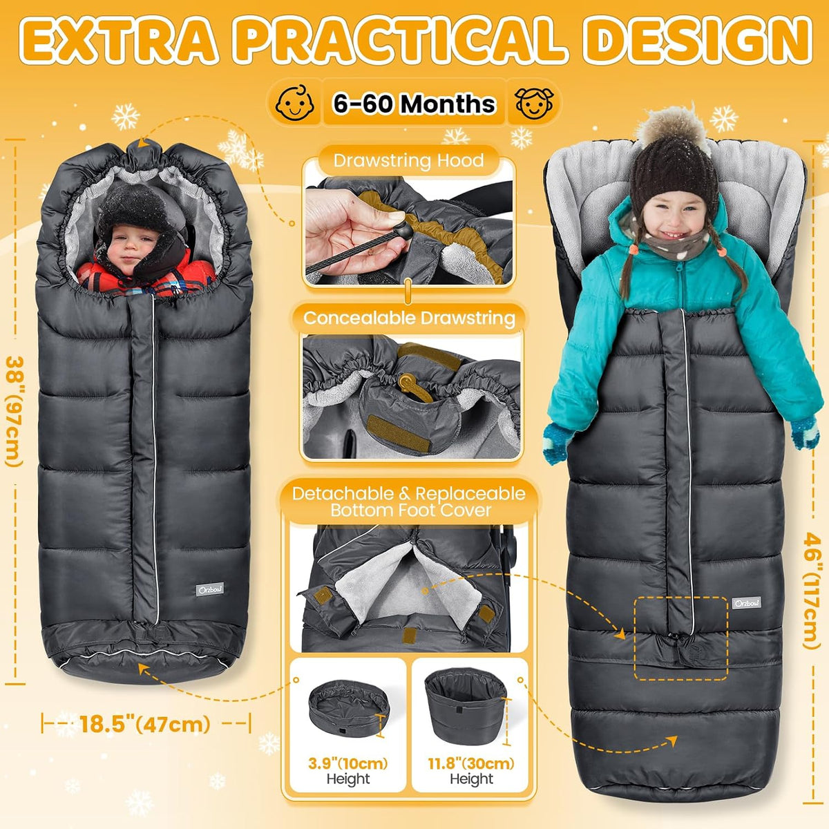 Orzbow Stroller Footmuff Universal, Weather-Proof Baby Bunting Bag, Warm