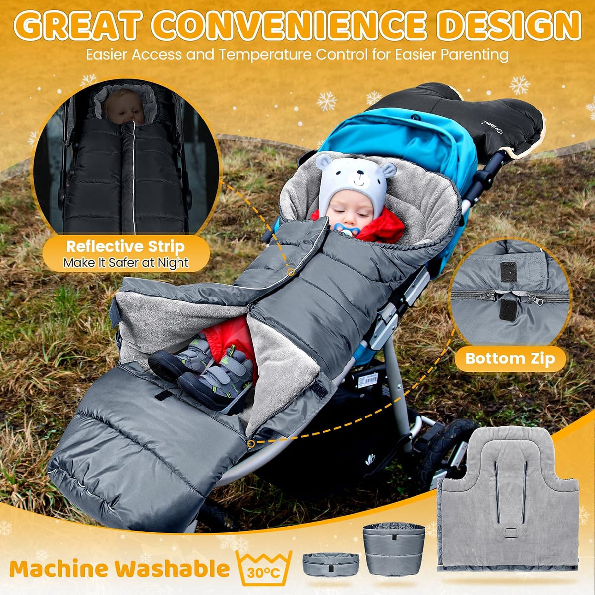 Orzbow Stroller Footmuff Universal, Weather-Proof Baby Bunting Bag, Warm
