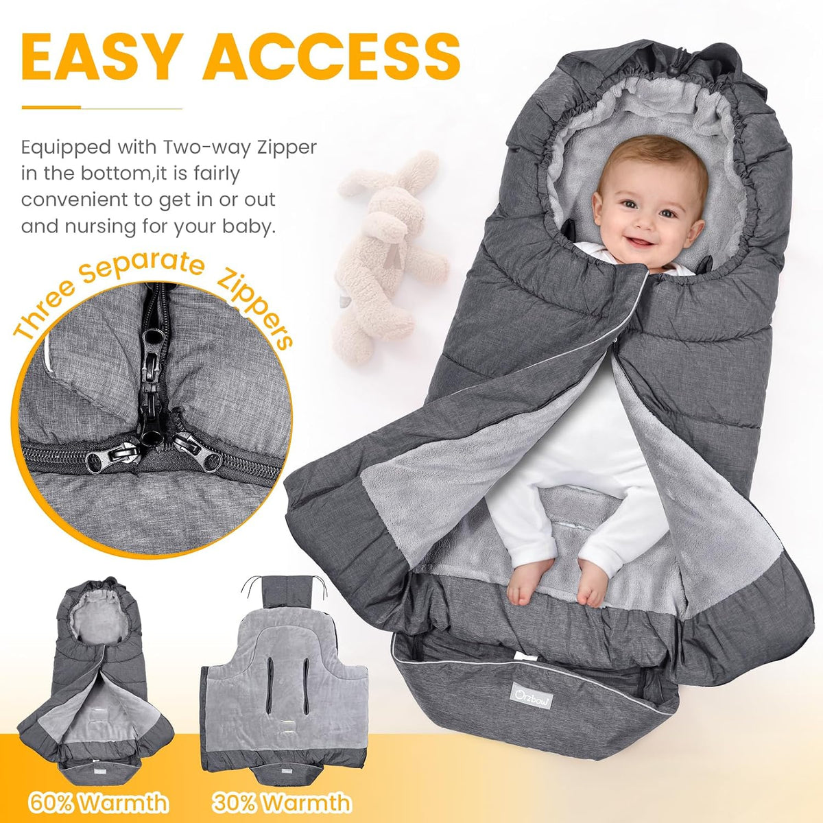 Orzbow Stroller Footmuff Universal, Weather-Proof Baby Bunting Bag, Warm