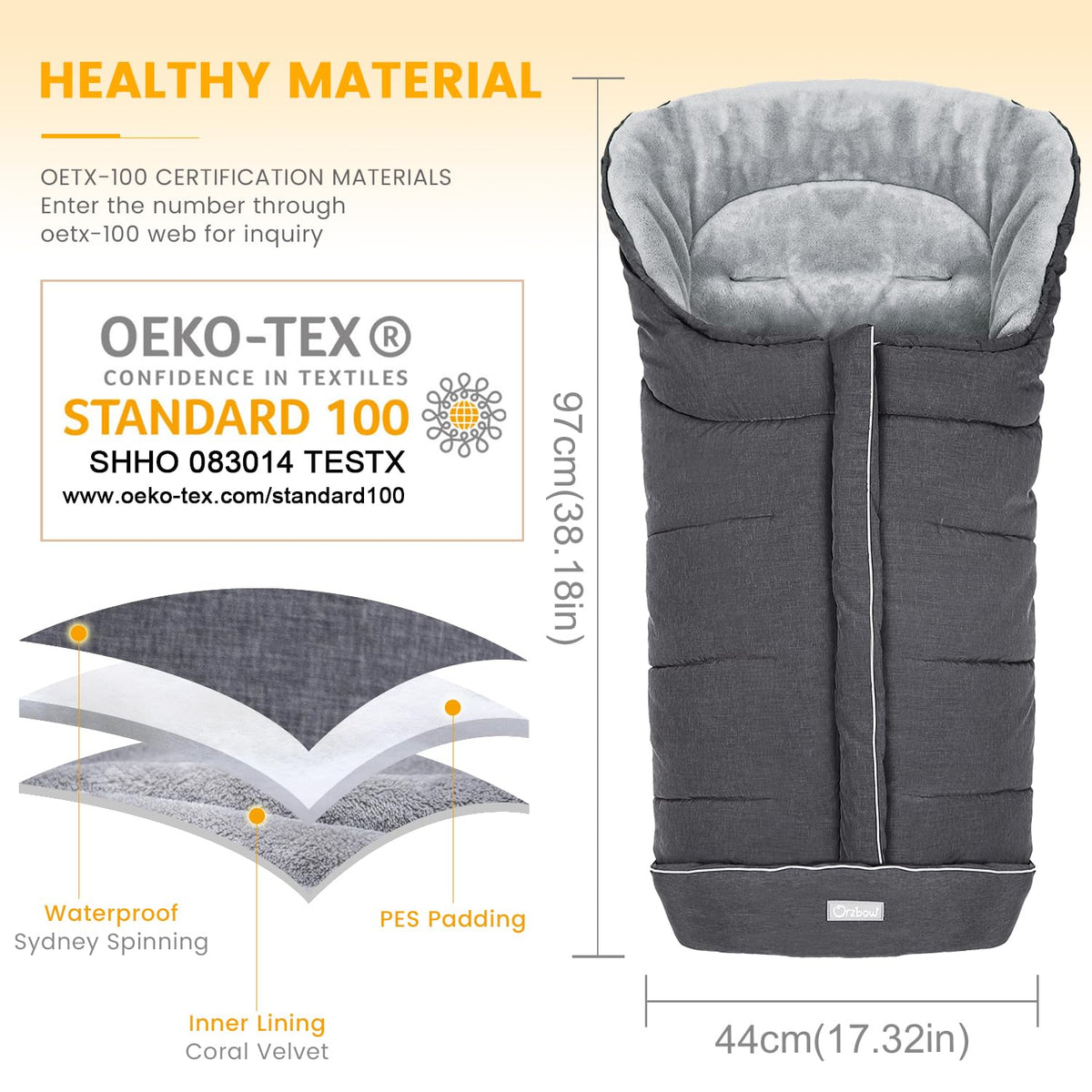 Orzbow Stroller Footmuff Universal, Weather-Proof Baby Bunting Bag, Warm