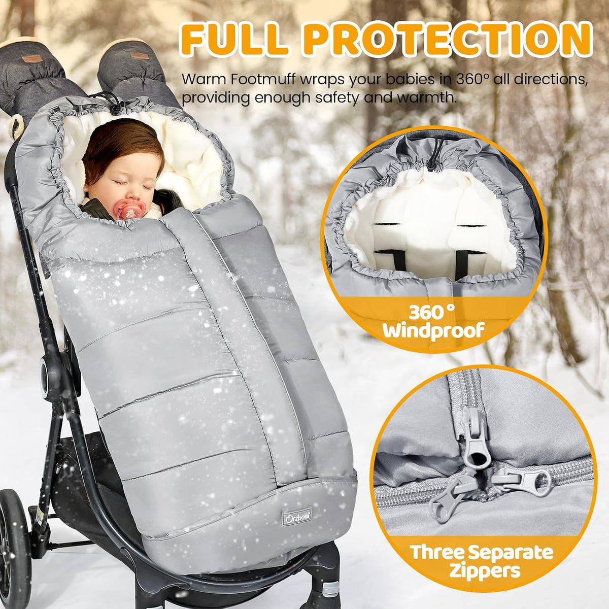 Orzbow Stroller Footmuff Universal, Weather-Proof Baby Bunting Bag, Warm