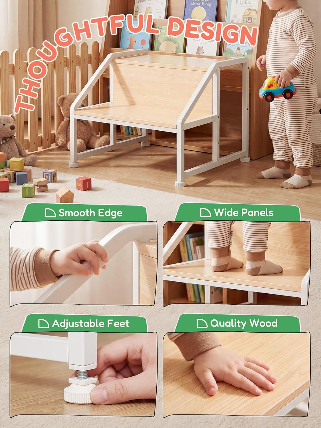 Toddler Step Stool for Kids, 2-in-1 Convertible Step Stool, Non-Slip Kids Potty Training Stool, Sturdy Wooden Step Stool for Bathroom, Kitchen & Sink