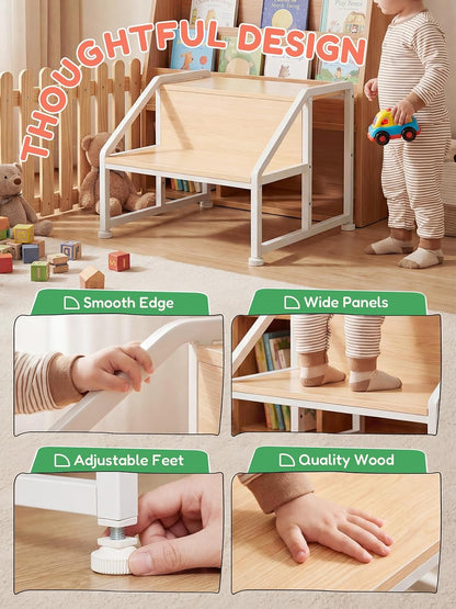 Toddler Step Stool for Kids, 2-in-1 Convertible Step Stool, Non-Slip Kids Potty Training Stool, Sturdy Wooden Step Stool for Bathroom, Kitchen & Sink