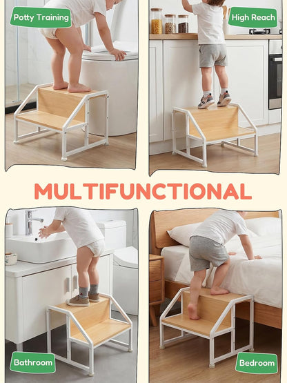Toddler Step Stool for Kids, 2-in-1 Convertible Step Stool, Non-Slip Kids Potty Training Stool, Sturdy Wooden Step Stool for Bathroom, Kitchen & Sink