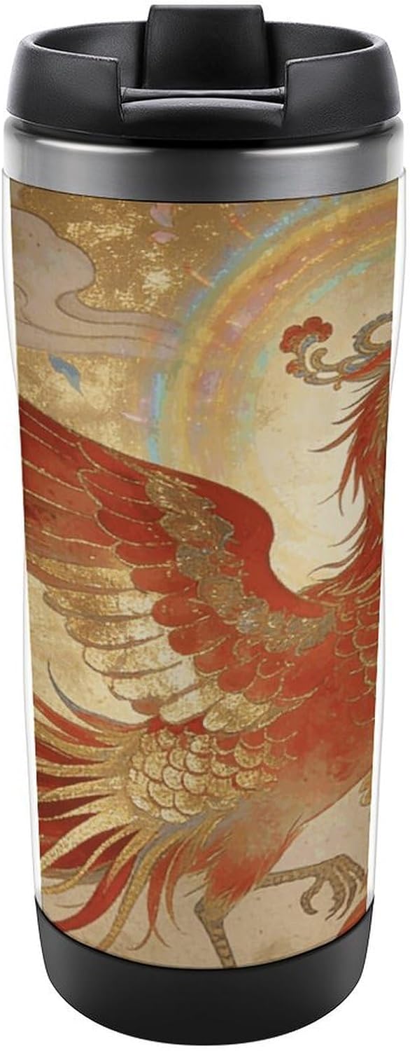 13oz Insulated Travel Coffee Mug Reusable Coffee Cup Water Bottle | The Phoenix Rests on Clouds Travel Mug with Leak Proof Lid Double Wall Stainless Steel Coffee Tumbler Personalized Gift