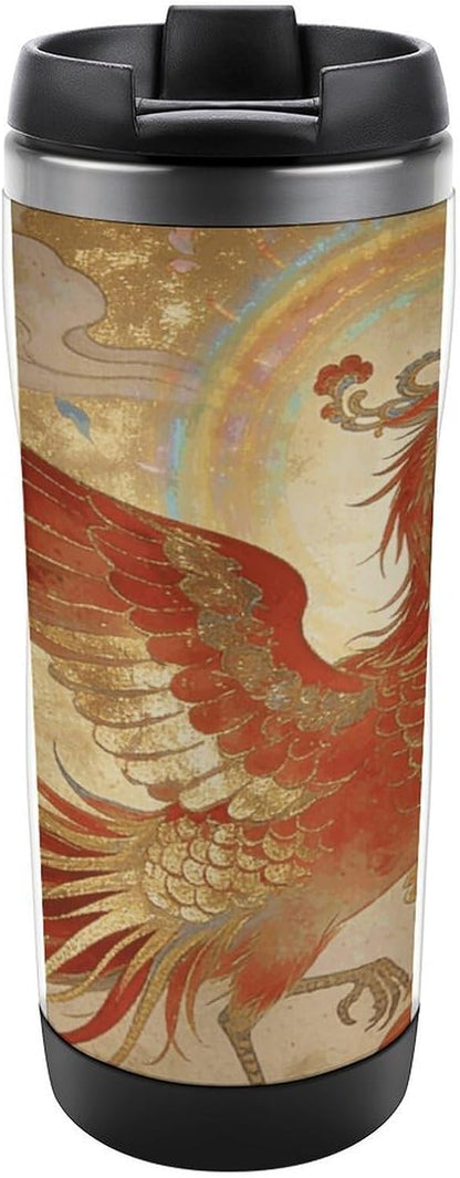 13oz Insulated Travel Coffee Mug Reusable Coffee Cup Water Bottle | The Phoenix Rests on Clouds Travel Mug with Leak Proof Lid Double Wall Stainless Steel Coffee Tumbler Personalized Gift