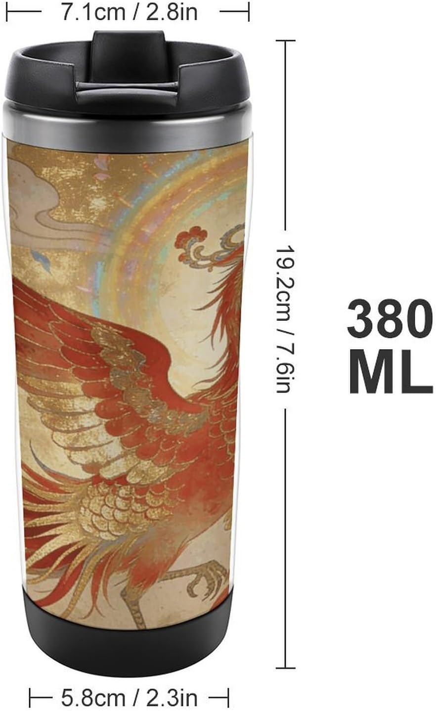 13oz Insulated Travel Coffee Mug Reusable Coffee Cup Water Bottle | The Phoenix Rests on Clouds Travel Mug with Leak Proof Lid Double Wall Stainless Steel Coffee Tumbler Personalized Gift