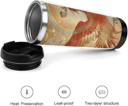 13oz Insulated Travel Coffee Mug Reusable Coffee Cup Water Bottle | The Phoenix Rests on Clouds Travel Mug with Leak Proof Lid Double Wall Stainless Steel Coffee Tumbler Personalized Gift