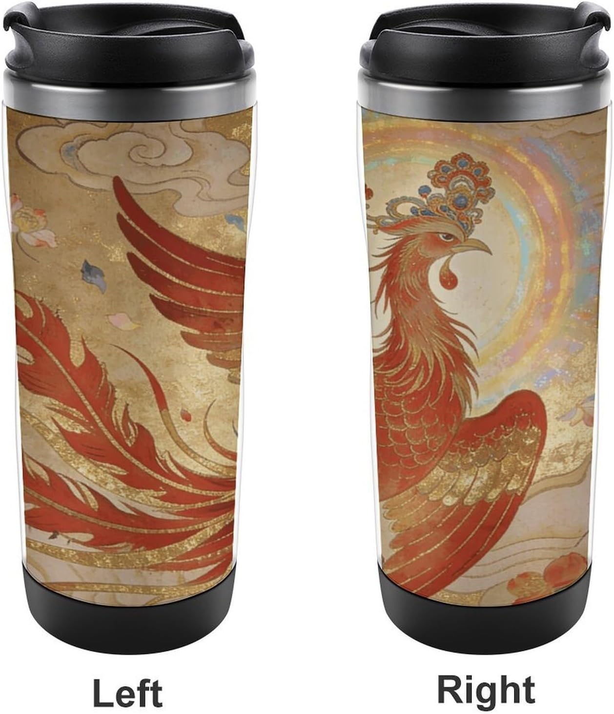 13oz Insulated Travel Coffee Mug Reusable Coffee Cup Water Bottle | The Phoenix Rests on Clouds Travel Mug with Leak Proof Lid Double Wall Stainless Steel Coffee Tumbler Personalized Gift
