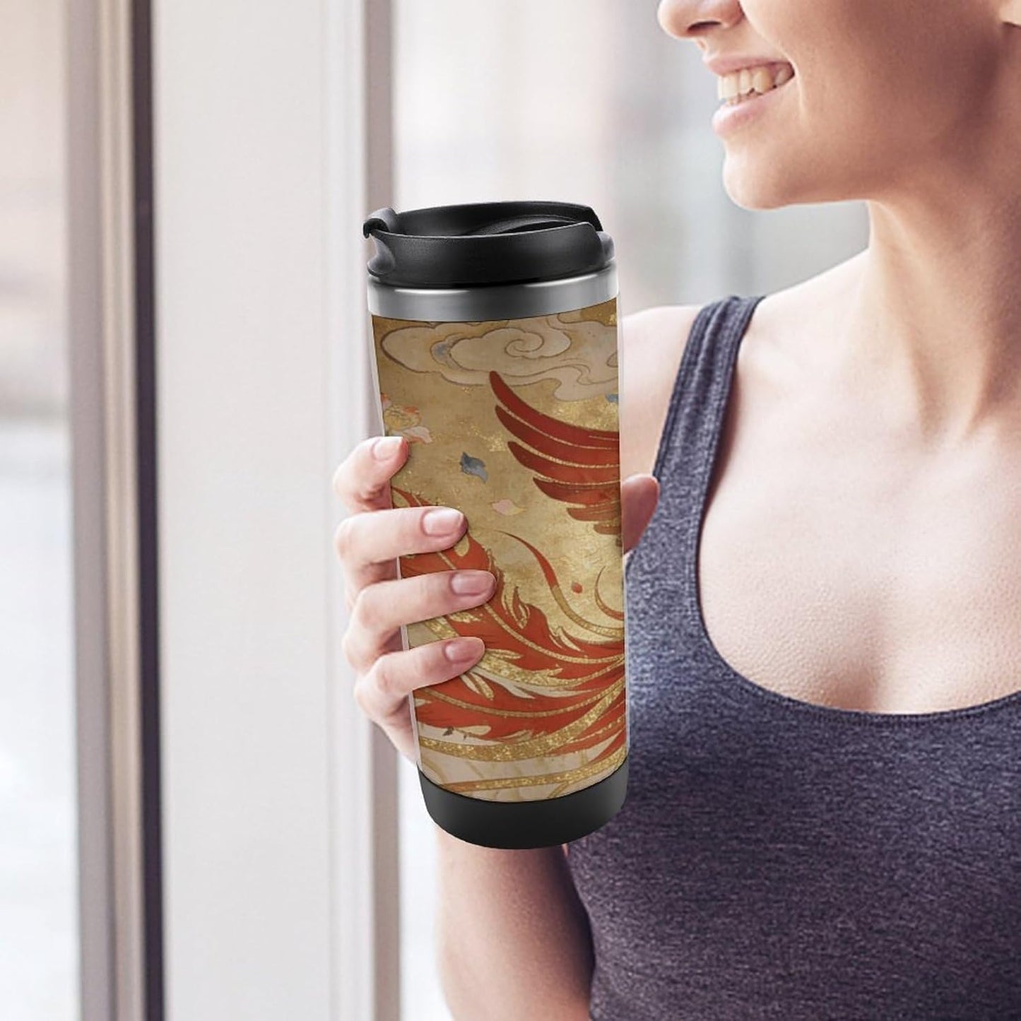 13oz Insulated Travel Coffee Mug Reusable Coffee Cup Water Bottle | The Phoenix Rests on Clouds Travel Mug with Leak Proof Lid Double Wall Stainless Steel Coffee Tumbler Personalized Gift