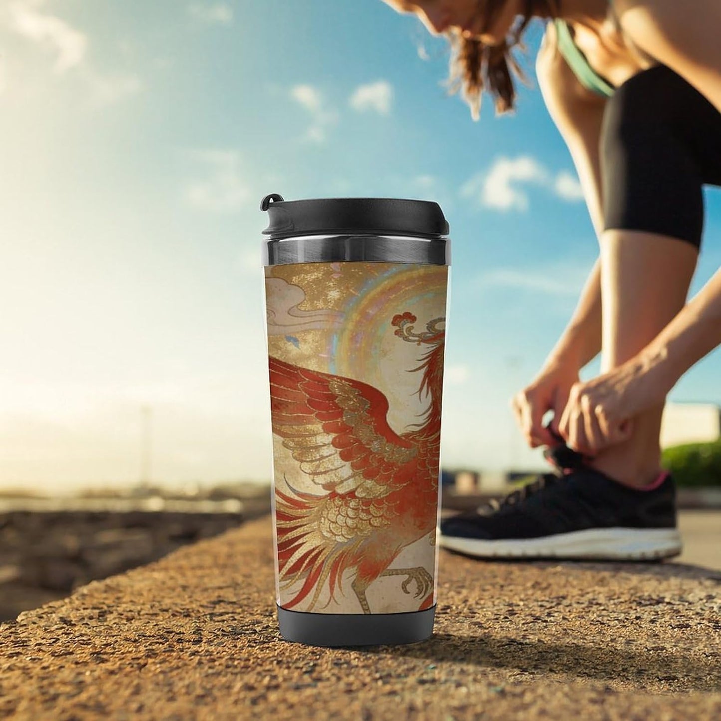 13oz Insulated Travel Coffee Mug Reusable Coffee Cup Water Bottle | The Phoenix Rests on Clouds Travel Mug with Leak Proof Lid Double Wall Stainless Steel Coffee Tumbler Personalized Gift