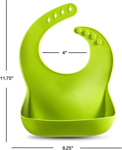 5 Pack Waterproof Silicone Baby Bibs| Super Thin Light Weight Feeding Bib with Food Catcher Pocket for Toddler