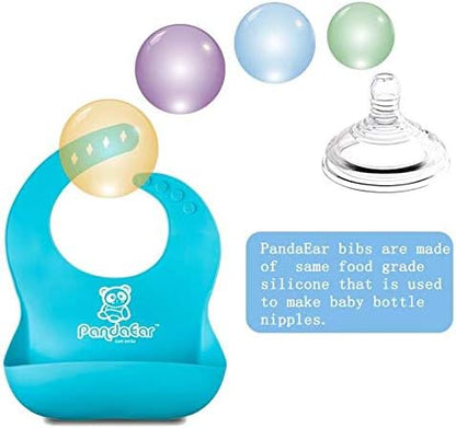 5 Pack Waterproof Silicone Baby Bibs| Super Thin Light Weight Feeding Bib with Food Catcher Pocket for Toddler