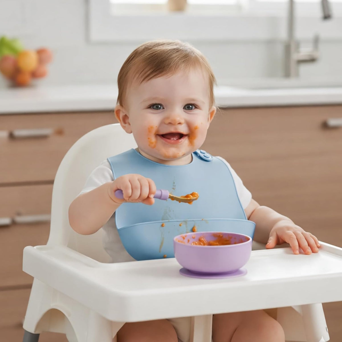 5 Pack Waterproof Silicone Baby Bibs| Super Thin Light Weight Feeding Bib with Food Catcher Pocket for Toddler