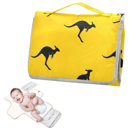 Kangaroo Yellow Print Portable Baby Changing Pad Diaper Changing Table Pad Foldable Water-Resistant Travel Changing Station with Built-in Pillow for Newborn Stuff Essentials Gifts