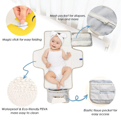 Kangaroo Yellow Print Portable Baby Changing Pad Diaper Changing Table Pad Foldable Water-Resistant Travel Changing Station with Built-in Pillow for Newborn Stuff Essentials Gifts
