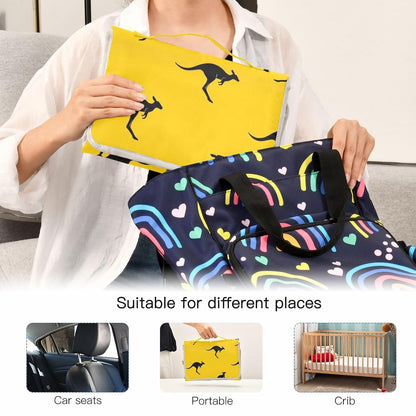 Kangaroo Yellow Print Portable Baby Changing Pad Diaper Changing Table Pad Foldable Water-Resistant Travel Changing Station with Built-in Pillow for Newborn Stuff Essentials Gifts