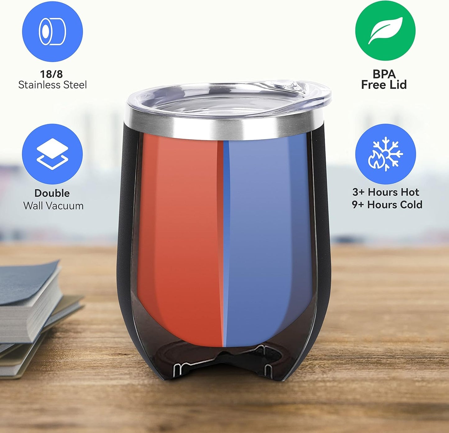 DOMICARE Stainless Steel Wine Tumbler Bulk with Lid, Personalized Insulated Tumblers Set, 12oz Travel Coffee Cups Pack of 1, Stainless steel
