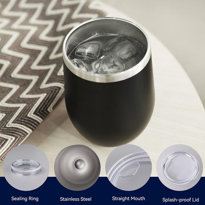 DOMICARE Stainless Steel Wine Tumbler Bulk with Lid, Personalized Insulated Tumblers Set, 12oz Travel Coffee Cups Pack of 1, Stainless steel