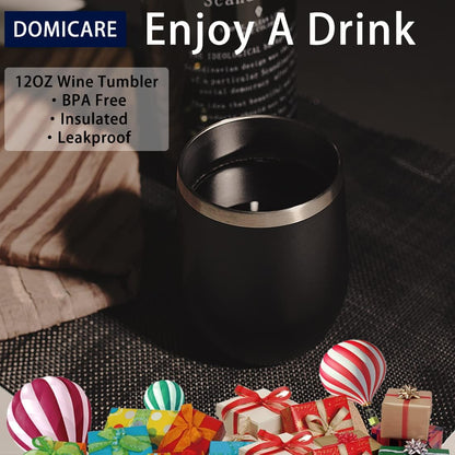 DOMICARE Stainless Steel Wine Tumbler Bulk with Lid, Personalized Insulated Tumblers Set, 12oz Travel Coffee Cups Pack of 1, Stainless steel