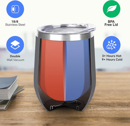 DOMICARE Stainless Steel Wine Tumbler Bulk with Lid, Personalized Insulated Tumblers Set, 12oz Travel Coffee Cups Pack of 1, Stainless steel