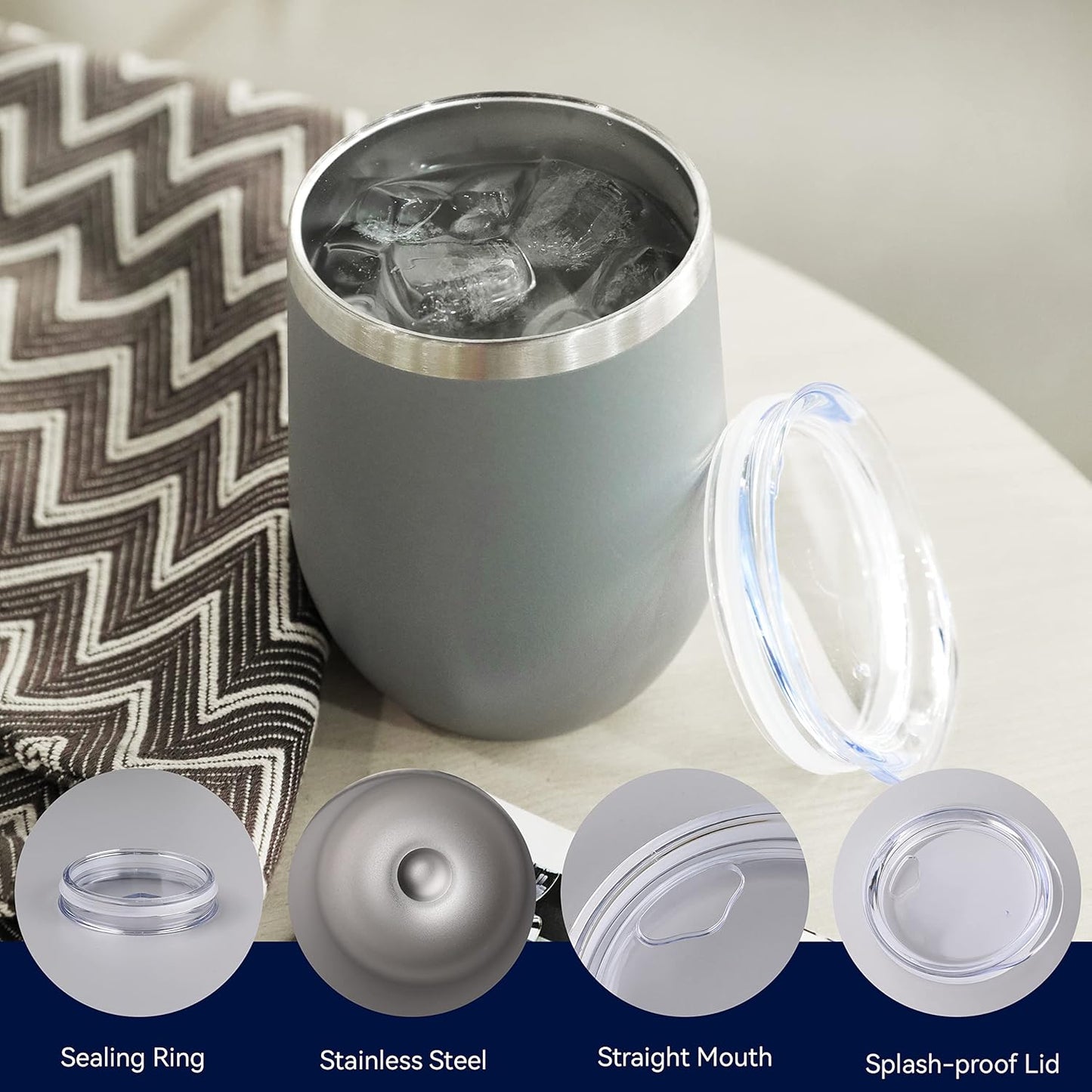DOMICARE Stainless Steel Wine Tumbler Bulk with Lid, Personalized Insulated Tumblers Set, 12oz Travel Coffee Cups Pack of 1, Stainless steel