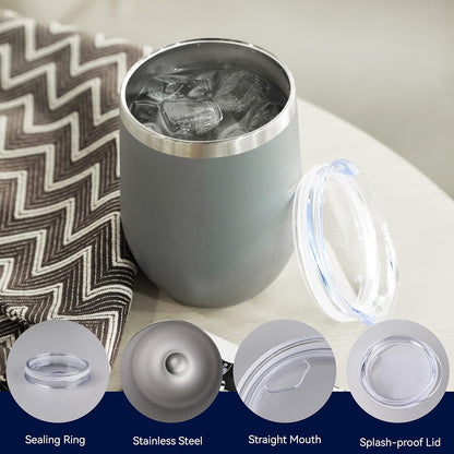 DOMICARE Stainless Steel Wine Tumbler Bulk with Lid, Personalized Insulated Tumblers Set, 12oz Travel Coffee Cups Pack of 1, Stainless steel