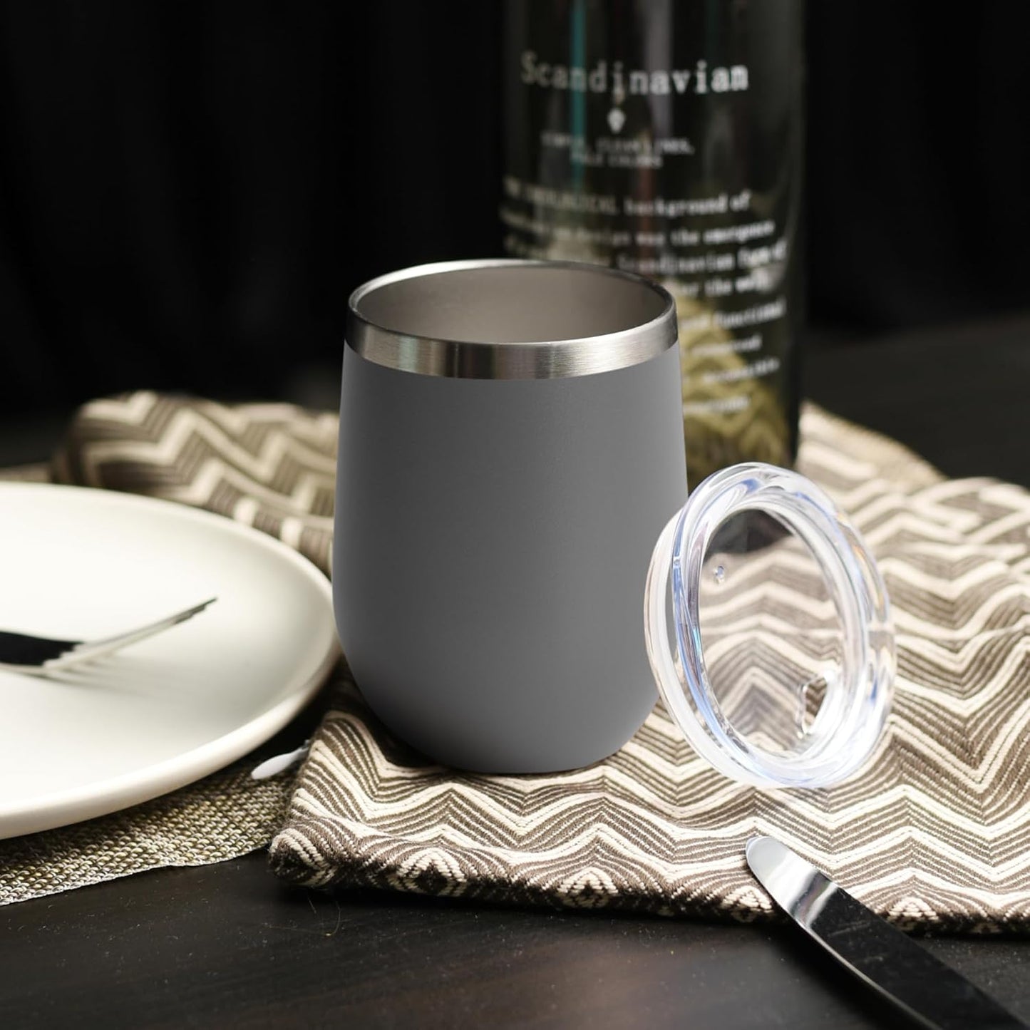 DOMICARE Stainless Steel Wine Tumbler Bulk with Lid, Personalized Insulated Tumblers Set, 12oz Travel Coffee Cups Pack of 1, Stainless steel