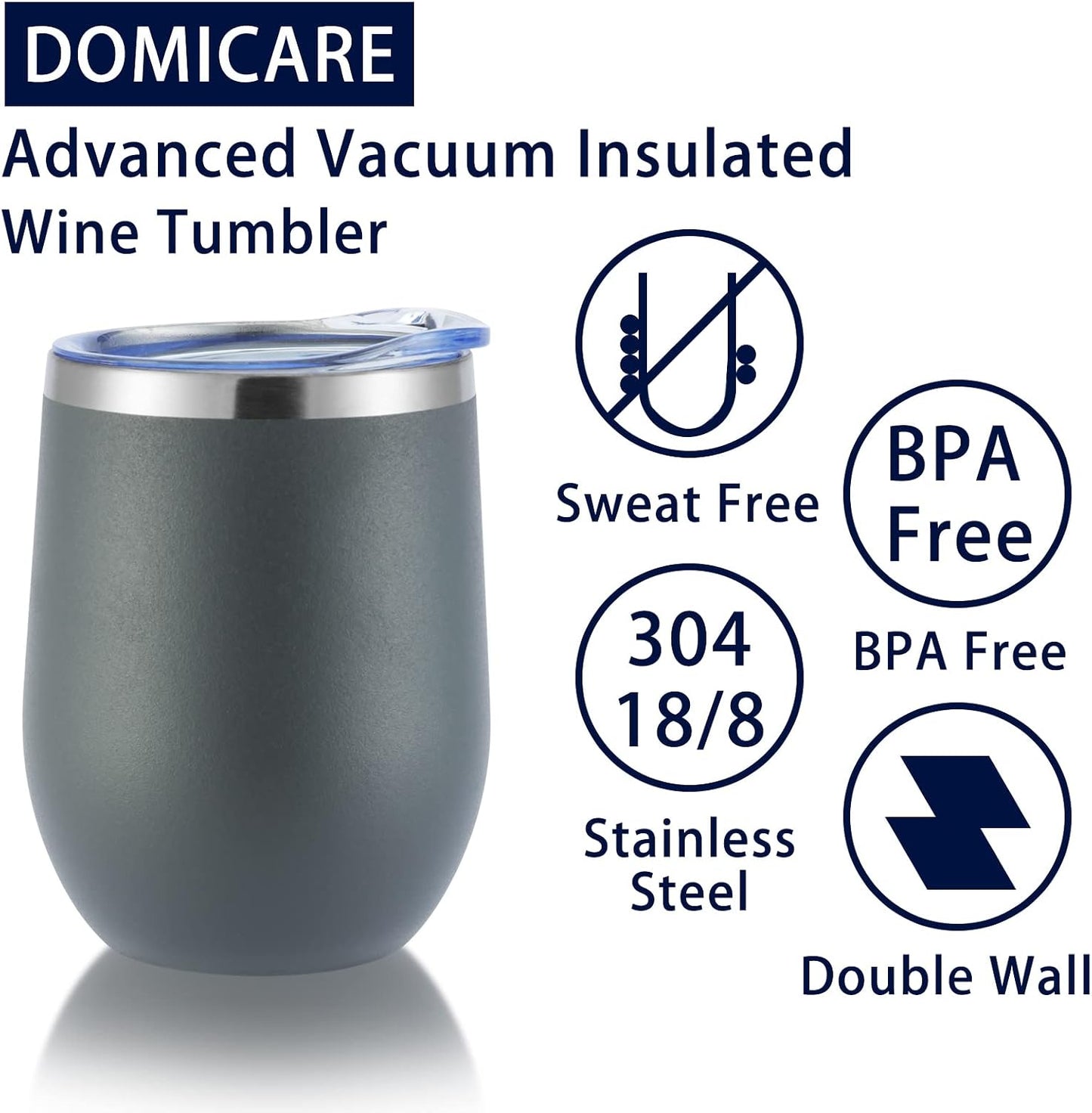 DOMICARE Stainless Steel Wine Tumbler Bulk with Lid, Personalized Insulated Tumblers Set, 12oz Travel Coffee Cups Pack of 1, Stainless steel