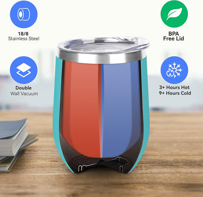 DOMICARE Stainless Steel Wine Tumbler Bulk with Lid, Personalized Insulated Tumblers Set, 12oz Travel Coffee Cups Pack of 1, Stainless steel