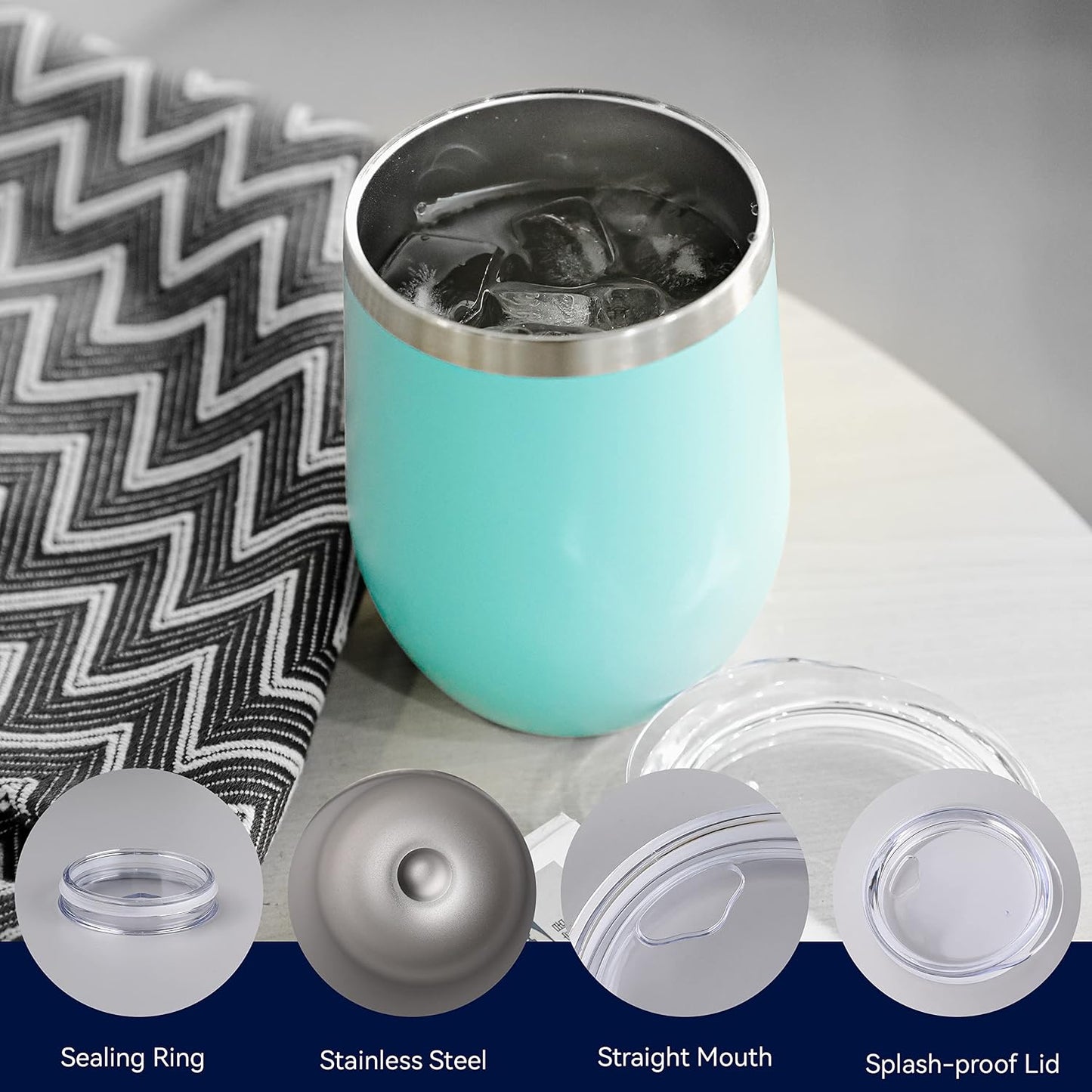 DOMICARE Stainless Steel Wine Tumbler Bulk with Lid, Personalized Insulated Tumblers Set, 12oz Travel Coffee Cups Pack of 1, Stainless steel