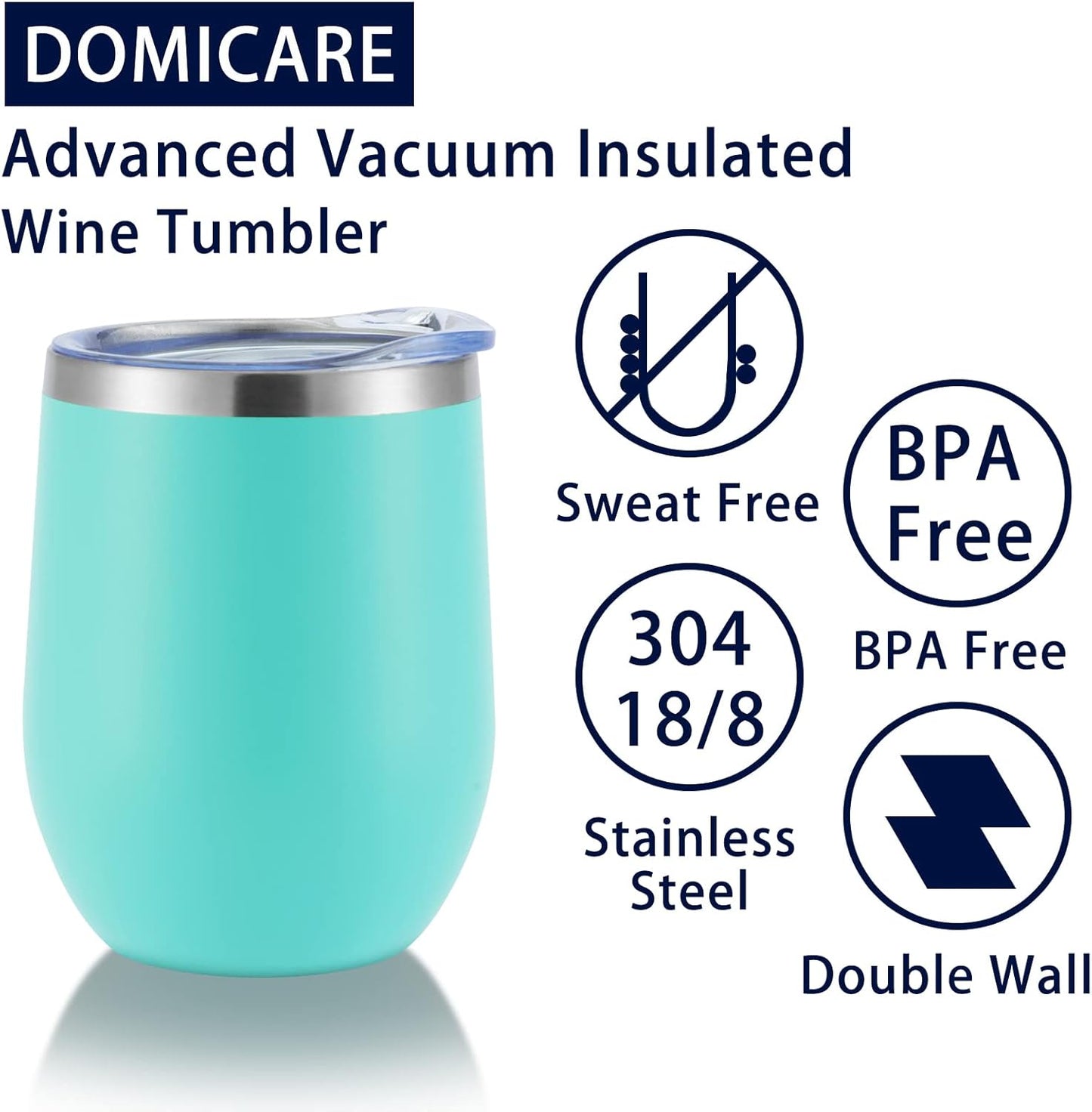 DOMICARE Stainless Steel Wine Tumbler Bulk with Lid, Personalized Insulated Tumblers Set, 12oz Travel Coffee Cups Pack of 1, Stainless steel