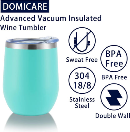 DOMICARE Stainless Steel Wine Tumbler Bulk with Lid, Personalized Insulated Tumblers Set, 12oz Travel Coffee Cups Pack of 1, Stainless steel