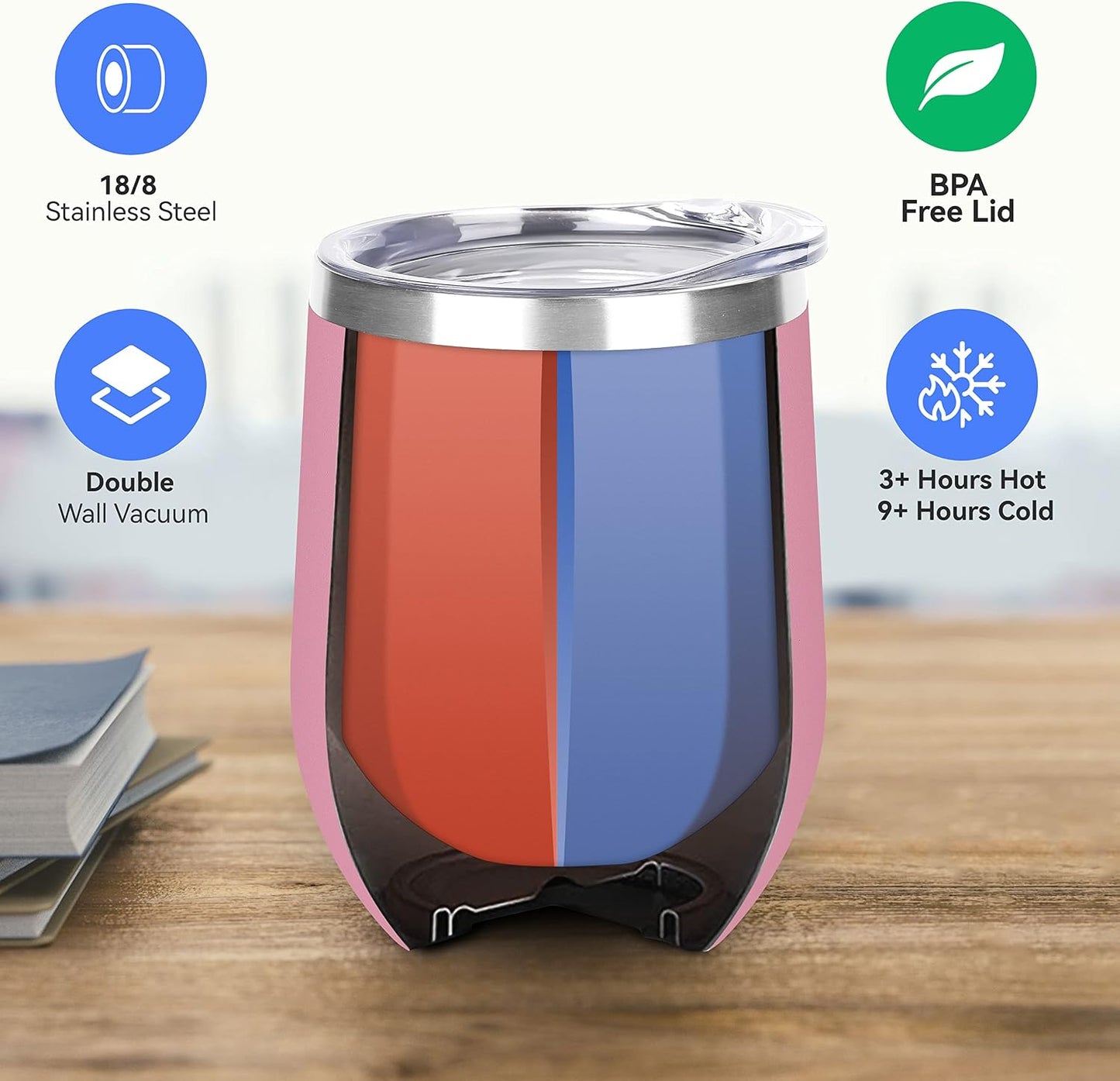 DOMICARE Stainless Steel Wine Tumbler Bulk with Lid, Personalized Insulated Tumblers Set, 12oz Travel Coffee Cups Pack of 1, Stainless steel