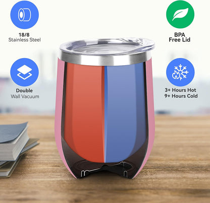 DOMICARE Stainless Steel Wine Tumbler Bulk with Lid, Personalized Insulated Tumblers Set, 12oz Travel Coffee Cups Pack of 1, Stainless steel