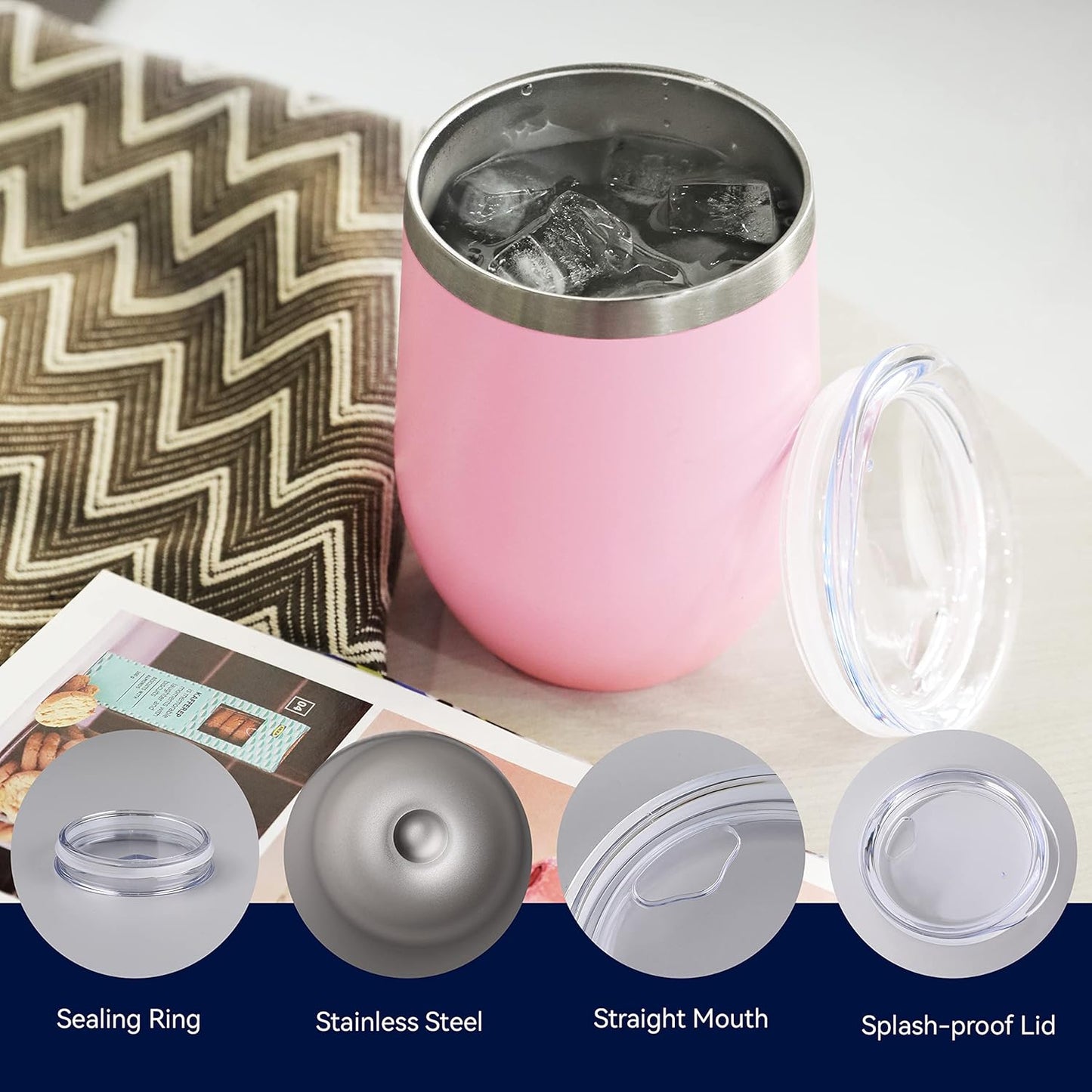 DOMICARE Stainless Steel Wine Tumbler Bulk with Lid, Personalized Insulated Tumblers Set, 12oz Travel Coffee Cups Pack of 1, Stainless steel