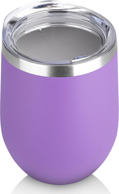DOMICARE Stainless Steel Wine Tumbler Bulk with Lid, Personalized Insulated Tumblers Set, 12oz Travel Coffee Cups Pack of 1, Stainless steel