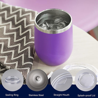 DOMICARE Stainless Steel Wine Tumbler Bulk with Lid, Personalized Insulated Tumblers Set, 12oz Travel Coffee Cups Pack of 1, Stainless steel