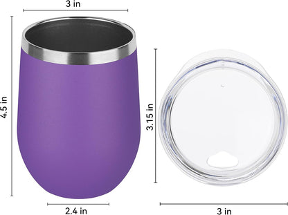 DOMICARE Stainless Steel Wine Tumbler Bulk with Lid, Personalized Insulated Tumblers Set, 12oz Travel Coffee Cups Pack of 1, Stainless steel
