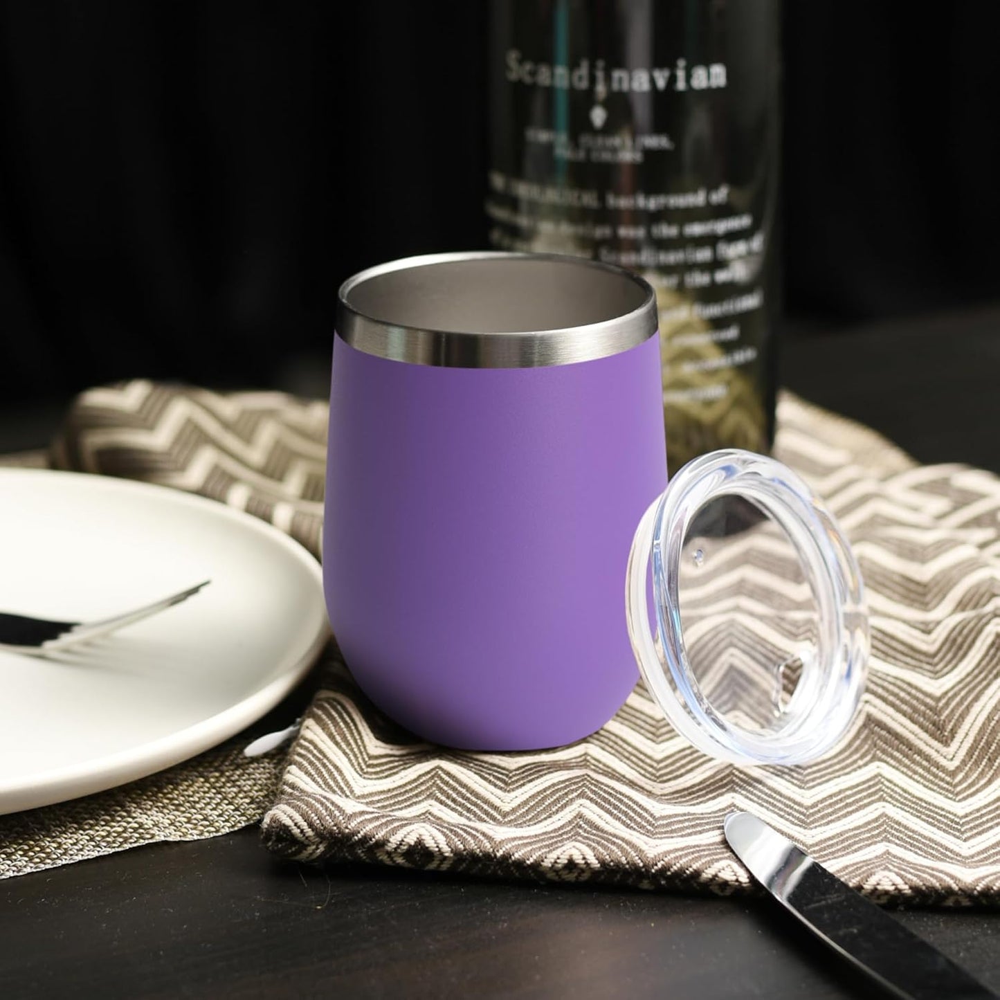 DOMICARE Stainless Steel Wine Tumbler Bulk with Lid, Personalized Insulated Tumblers Set, 12oz Travel Coffee Cups Pack of 1, Stainless steel
