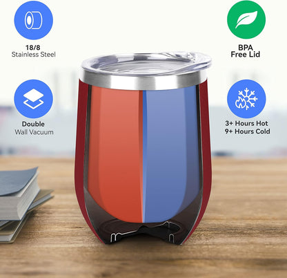 DOMICARE Stainless Steel Wine Tumbler Bulk with Lid, Personalized Insulated Tumblers Set, 12oz Travel Coffee Cups Pack of 1, Stainless steel