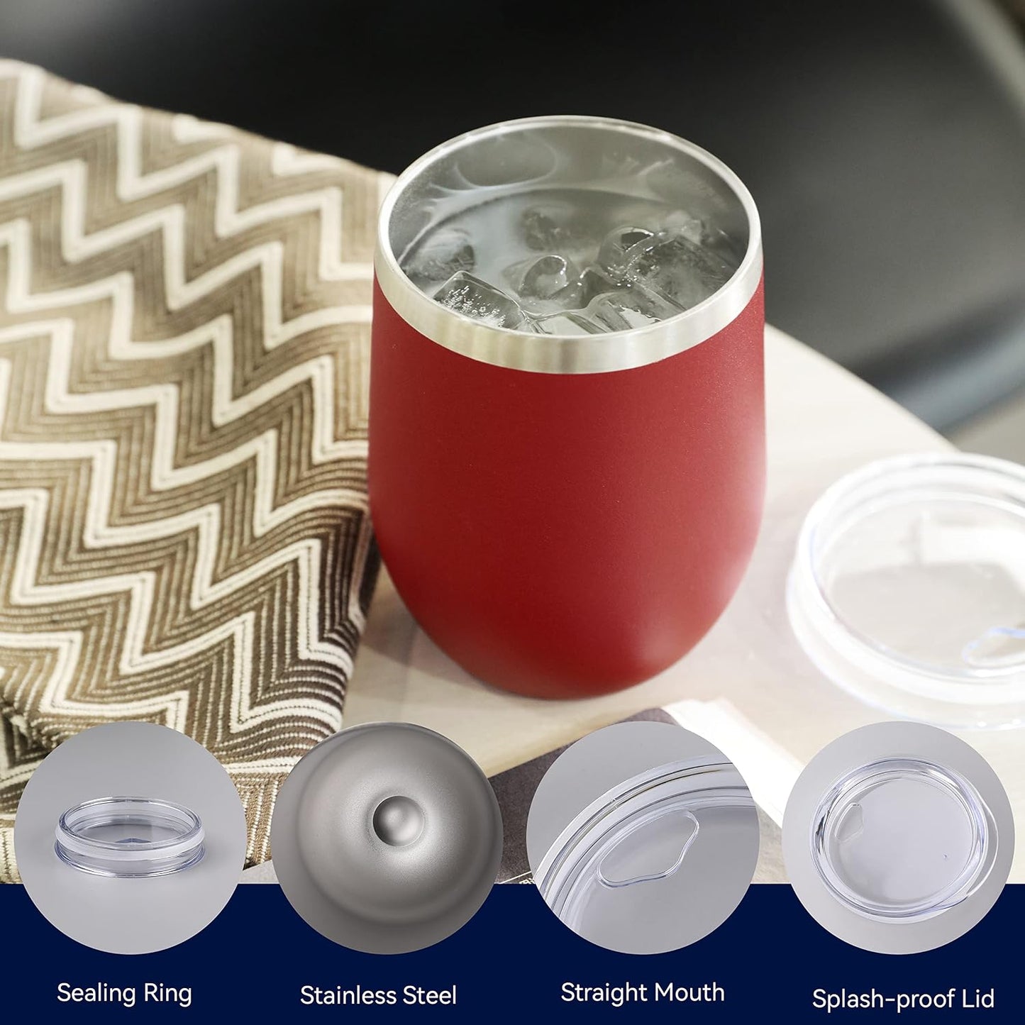 DOMICARE Stainless Steel Wine Tumbler Bulk with Lid, Personalized Insulated Tumblers Set, 12oz Travel Coffee Cups Pack of 1, Stainless steel
