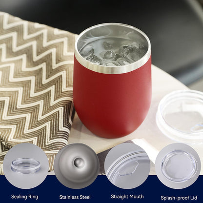 DOMICARE Stainless Steel Wine Tumbler Bulk with Lid, Personalized Insulated Tumblers Set, 12oz Travel Coffee Cups Pack of 1, Stainless steel